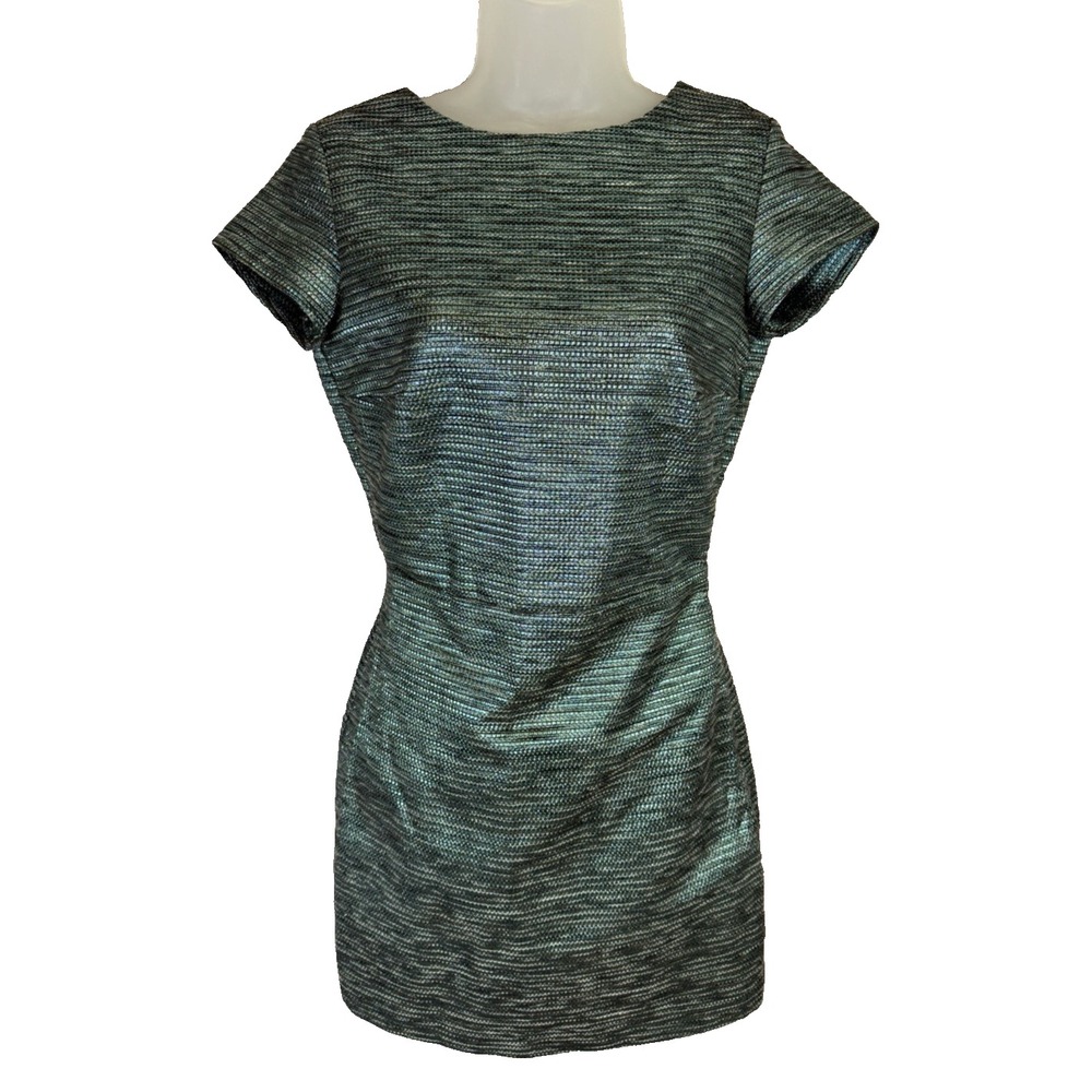 Three Of Something Mini Dress Small Metallic Teal Blue Open Back Sexy REVOLVE